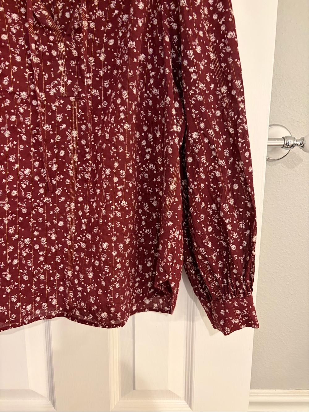 Loft Medium Petite Blouse Floral Metallic Stripe - Picture 2 of 6